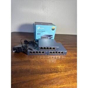 Tp-Link TL-SG105 5-Port Gigabit Ethernet Switch, Desktop Lot Of 3 & 2 Power Cord